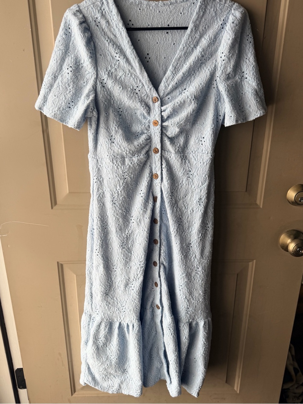 Light Blue Button-Front Midi Dress